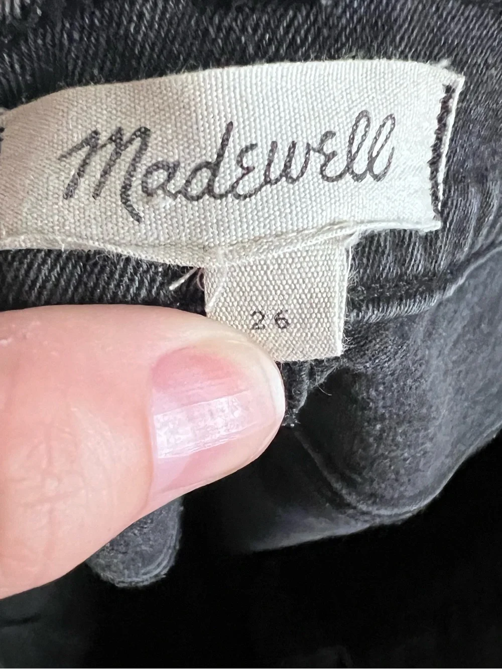 #537 Madewell High Rise Button Fly Black Frayed Hem Denim Shorts Size 26 EUC